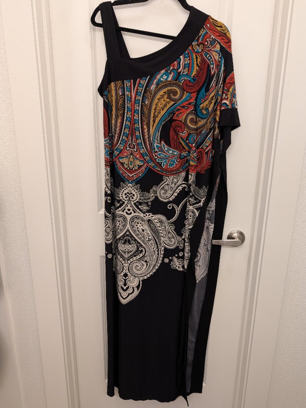 Signature by Robbie Bee Medium Dress Black Paisley One Shoulder Maxi Long